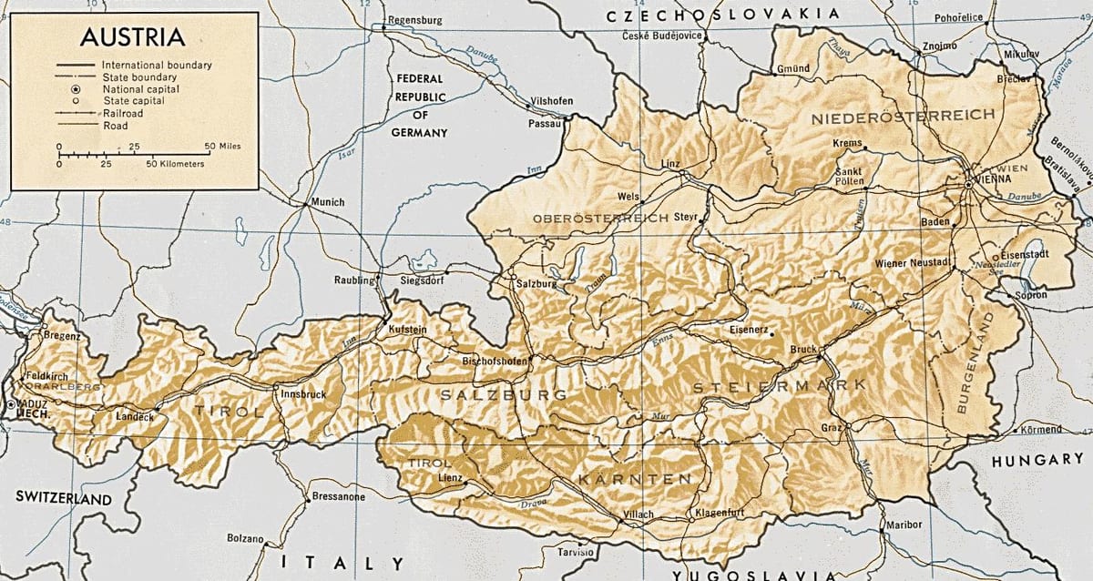 অস্ট্রিয়া ভৌগলিক মানচিত্র