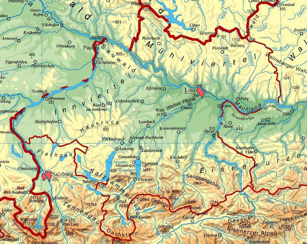 মানচিত্র উপরের অস্ট্রিয়া