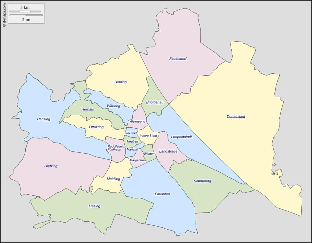 মানচিত্র, ভিয়েনা, অস্ট্রিয়া জেলা