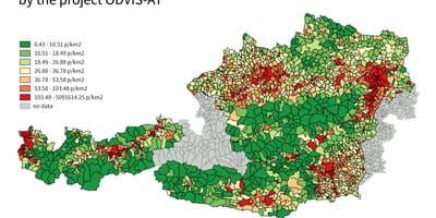 অস্ট্রিয়া জনসংখ্যার ঘনত্ব মানচিত্র