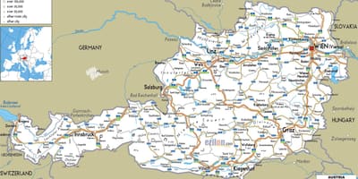 বিস্তারিত মানচিত্র অস্ট্রিয়া এর সঙ্গে শহর